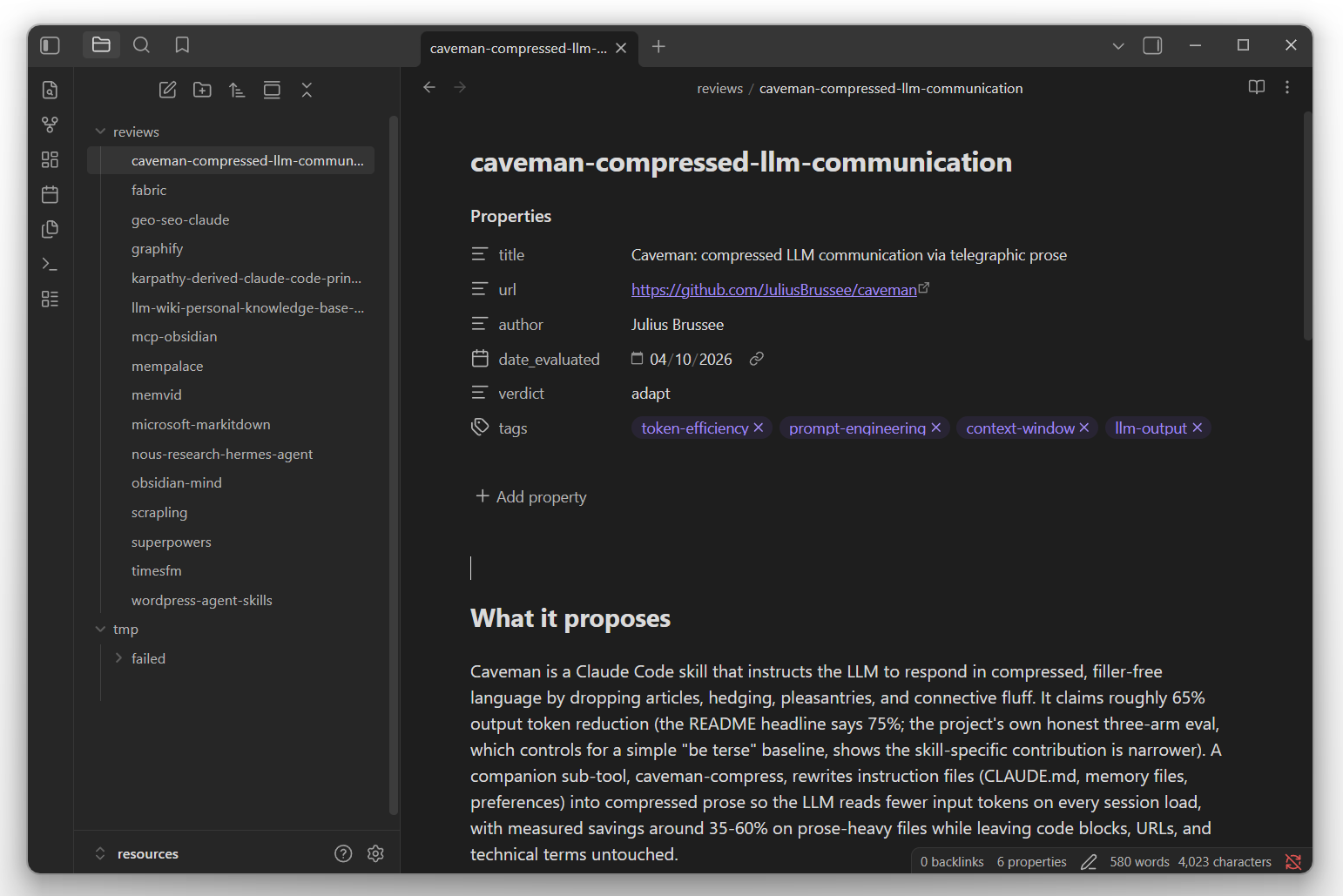 Finished review in the Obsidian vault
